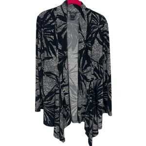 Clara Sun Woo Open Front Cardigan Black White Tropical Print Size L Lightweight